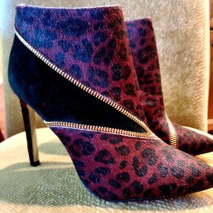 RENVY Darra Ox Blood Maroon Black Leopard Print Bootie Heeled Boot Sexy Runway